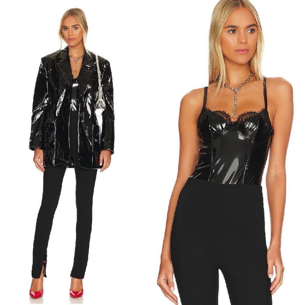 Fleur du Mal PVC Frankie Lace Bodysuit in Black Size S - Picture 12 of 12